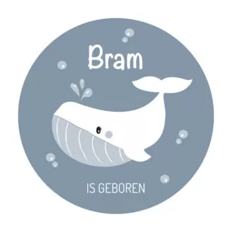 geboortesticker walvis blauw jongetje hiphuisje