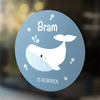 geboortesticker raam met walvis print voor de geboortehiphuisje kopiëren