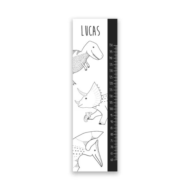Groeimeter muursticker dino's zwart wit hiphuisje