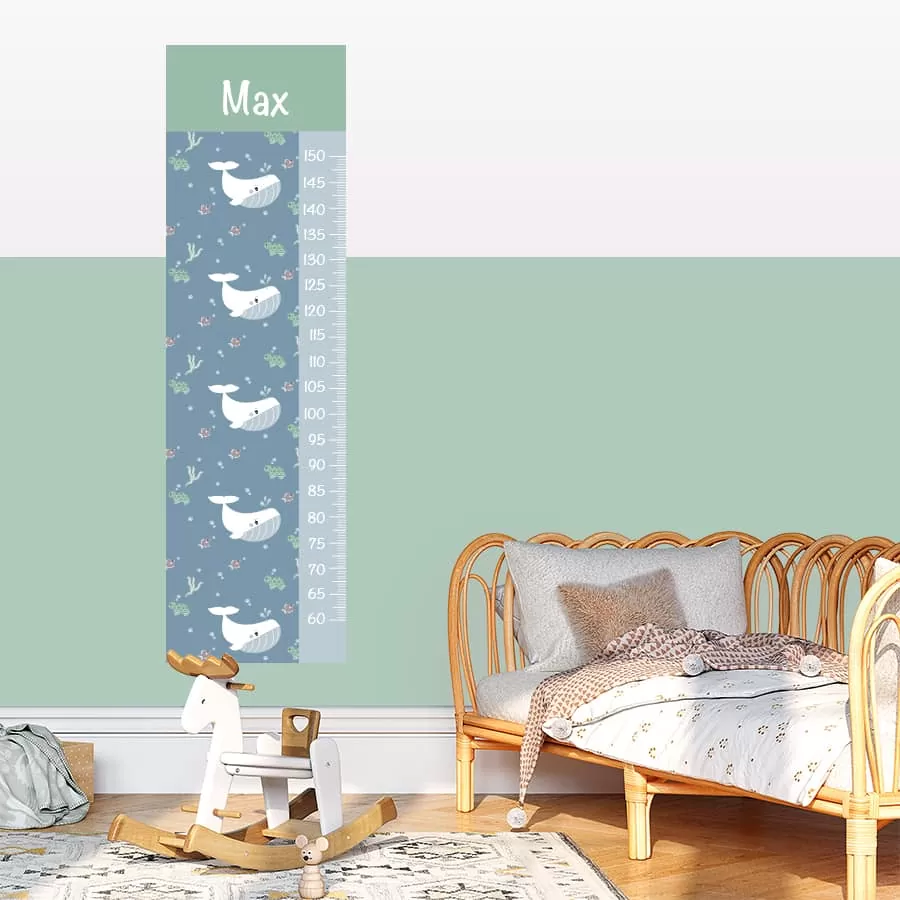 groeimeter muursticker met walvis print hiphuisje