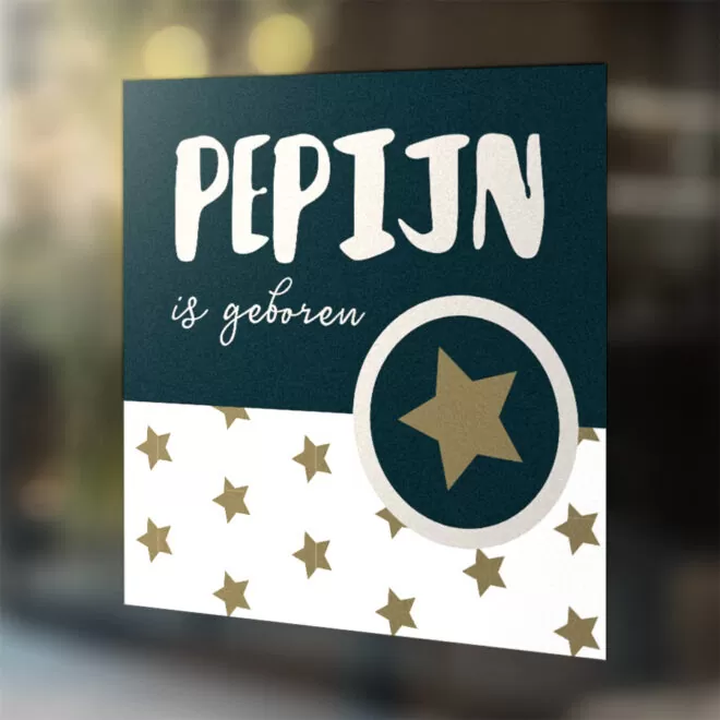 Geboortesticker raam geboorte jongetje - hip huisje