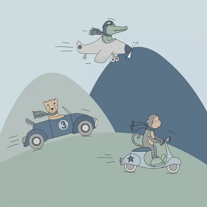 XL Behang dieren onderweg vrijstaand hiphuisje