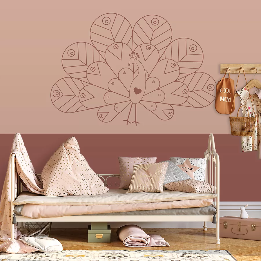 XL behang pauw naturel met lambrisering