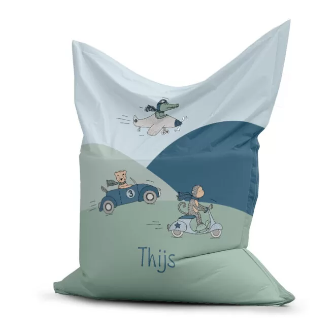 zitzak met naam en dieren onderweg jongenskamer styling nieuw hiphuisje