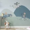 babykamer blauw jongetje dieren onderweg hiphuisje