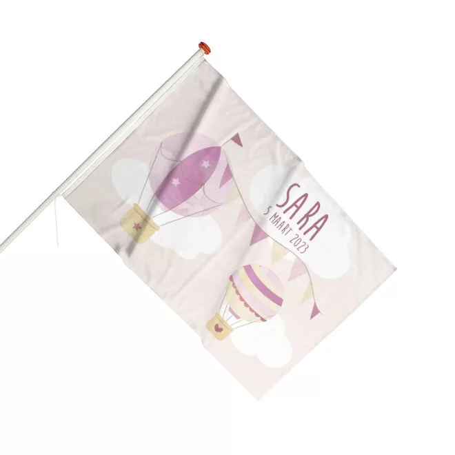 geboortevlag luchtballonnen roze meisje geboren hiphuisje