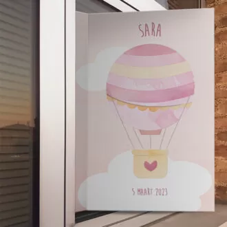 raambord geboortebord met luchtballonnen in roze - hiphuisje