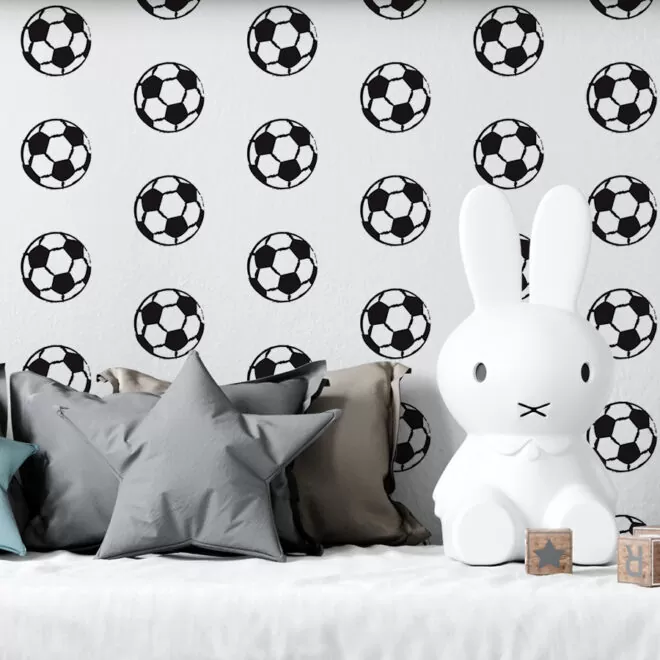 Voetbal behang in zwart wit kinderkamer