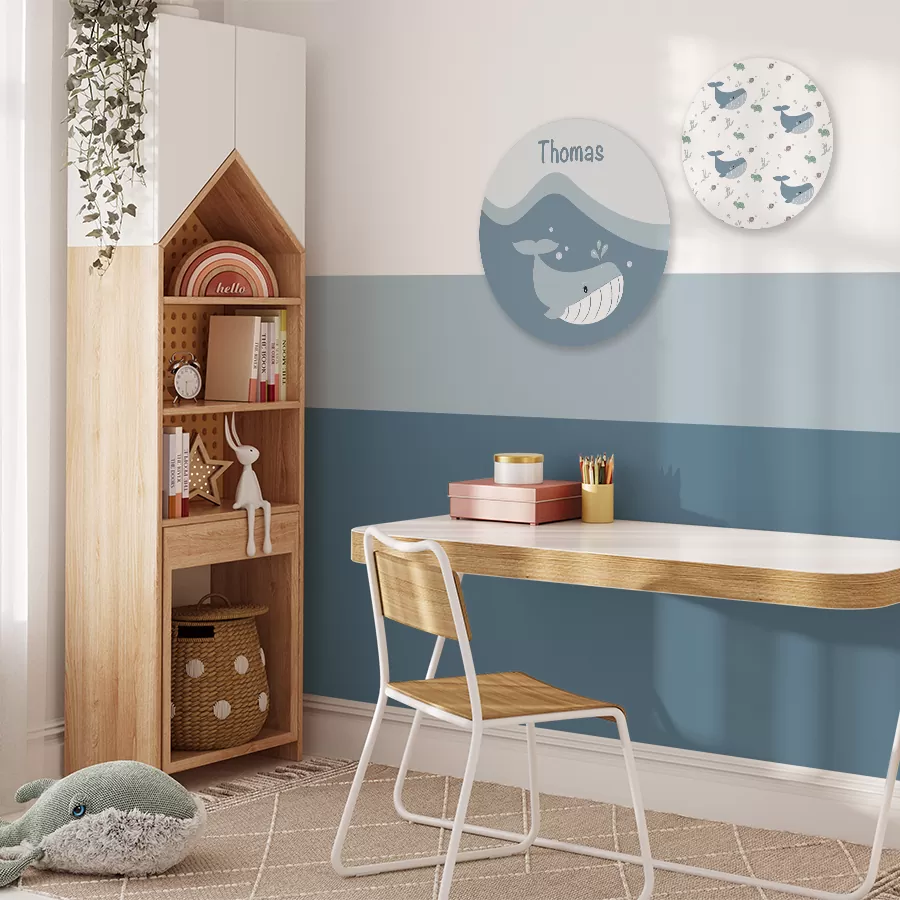 behang lambrisering blauw lichtblauw kinderkamer hiphuisje