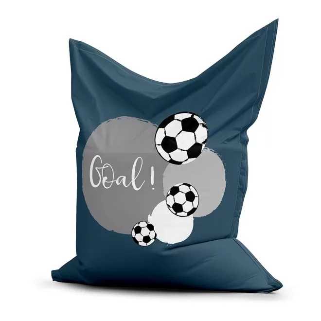 zitzak voorzijde met voetbal print in blauw met naam -kinderkamer - hiphuisje