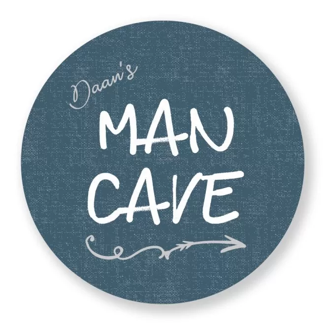 muurcirkel mancave met naam voor de jongenskamer jeansblauw