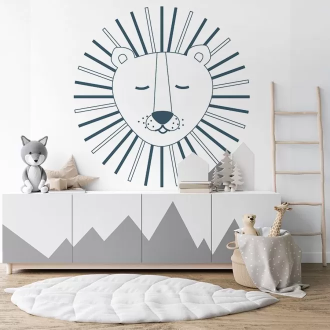 behang met leeuw in wit blauw voor de kinderkamer hiphuisje
