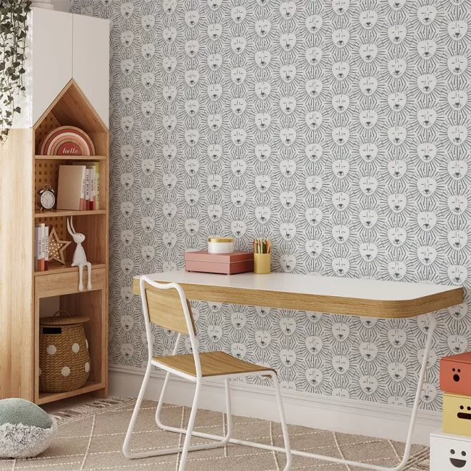 behang met leeuwen in blauw voor de kinderkamer hiphuisje