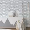 patroon behang met leeuwen in blauw voor de kinderkamer hiphuisje
